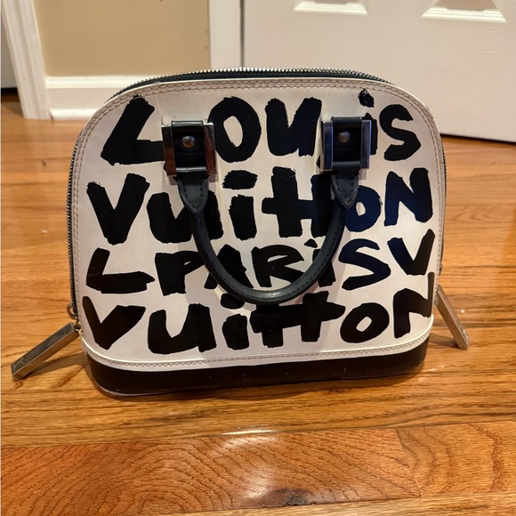 LOUIS VUITTON Graffiti Alma Sprouse MM handbag noir black/white used authentic - Picture 1 of 16